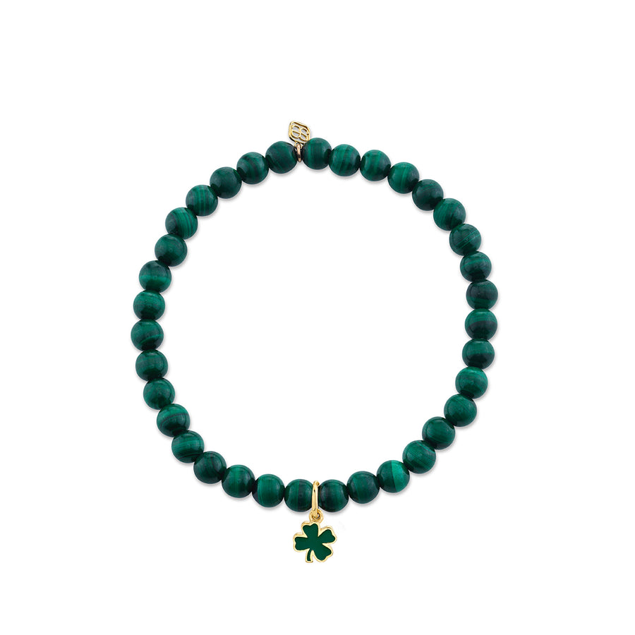 Gold & Enamel Tiny Clover on Malachite - Sydney Evan Fine Jewelry