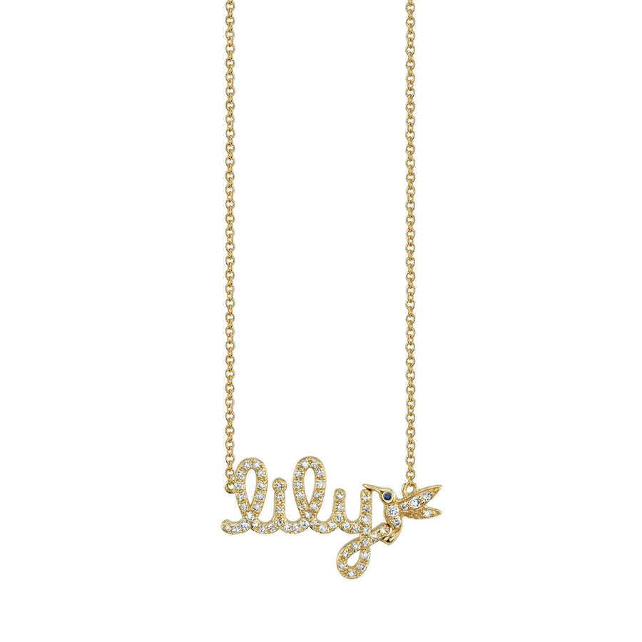 Gold & Diamond Small Custom Script Hummingbird Icon Necklace - Sydney Evan Fine Jewelry