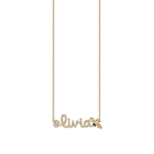 Gold & Diamond Small Custom Script Heart Icon Necklace