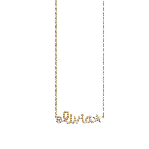 Gold & Diamond Small Custom Script Star Icon Necklace