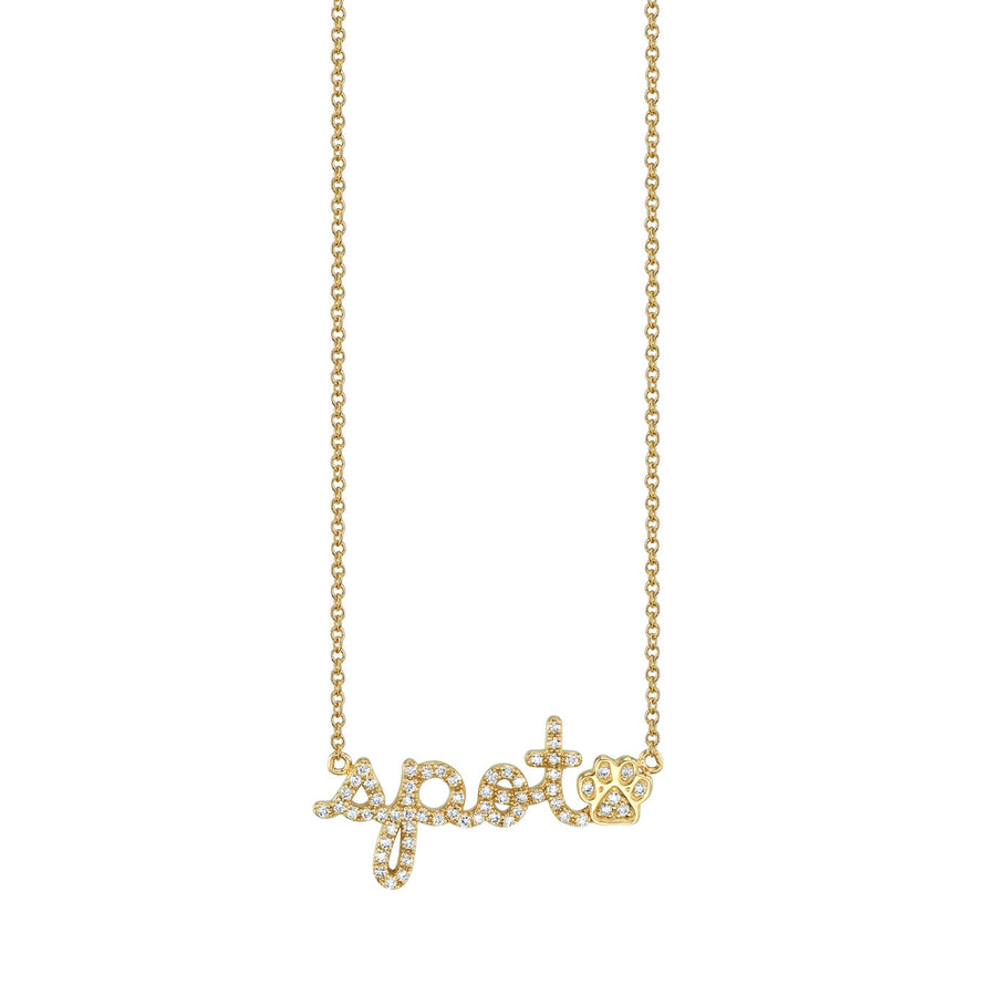Gold & Diamond Small Custom Script Dog Paw Icon Necklace - Sydney Evan Fine Jewelry
