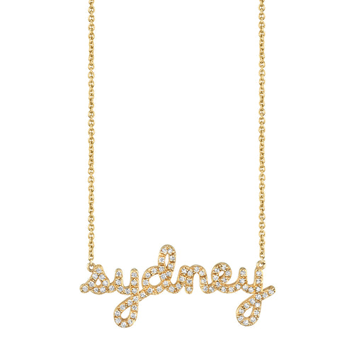 Gold & Diamond Small Custom Script Necklace