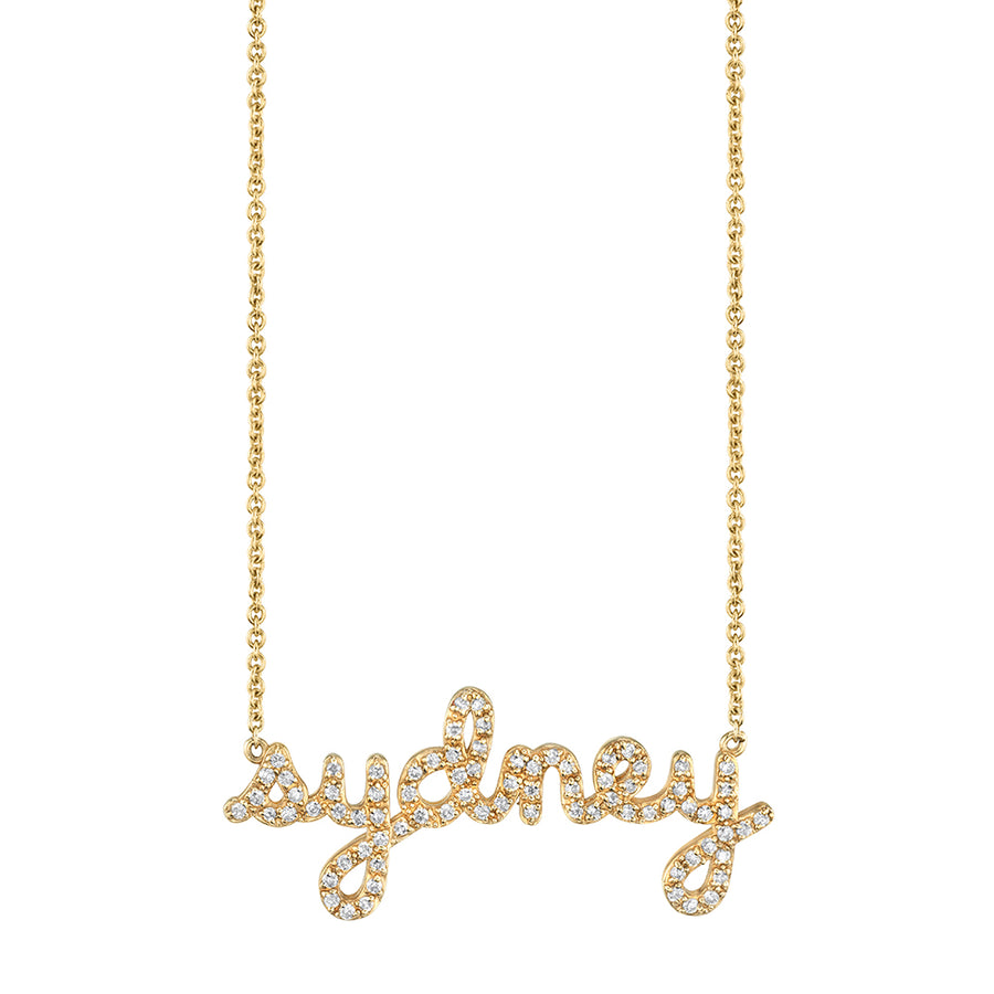 Gold & Diamond Small Custom Script Necklace - Sydney Evan Fine Jewelry