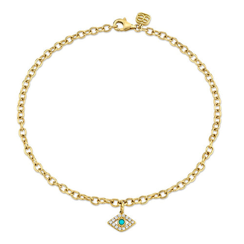 Gold & Diamond Bezel Eye Anklet with Turquoise