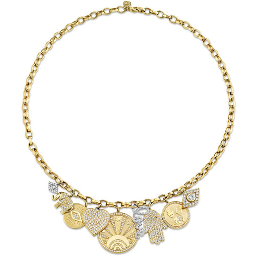 Gold & Diamond Multi Charm Luck, Protection and Love Necklace