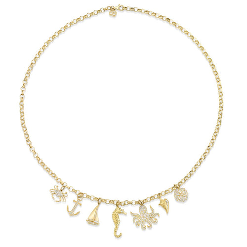 Gold & Diamond Sea Creatures Multi-Charm Necklace