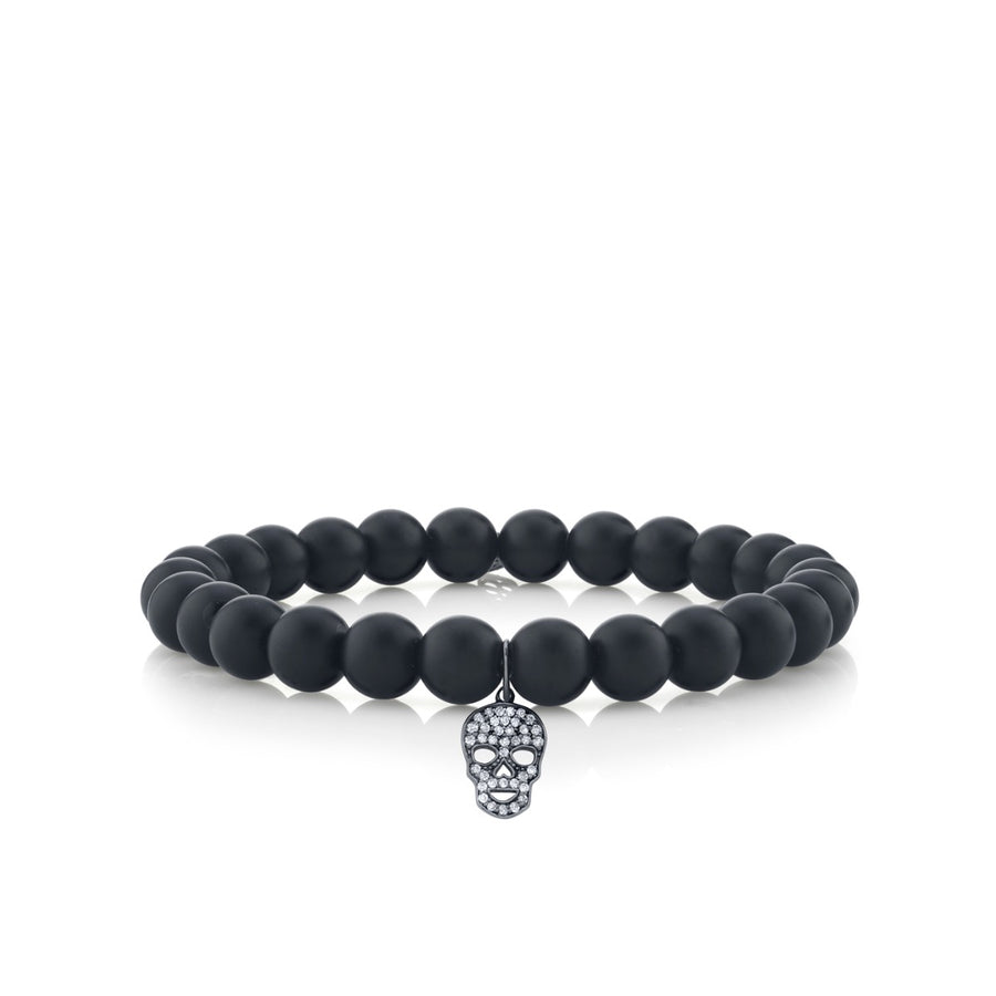 Men's Collection Mini Black Rhodium & Pavé Diamond Skull on Matte Black Onyx - Sydney Evan Fine Jewelry