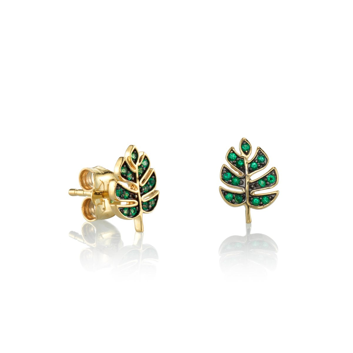 & Emerald Tiny Monstera Leaf Stud
