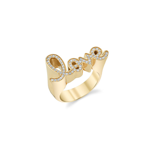 Solid 10k Yellow Gold Love Script Ring - Handcrafted USA Made