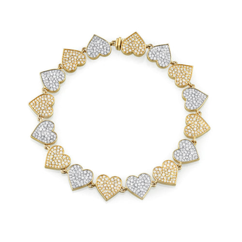Two-Tone Gold & Diamond Heart Eternity Bracelet