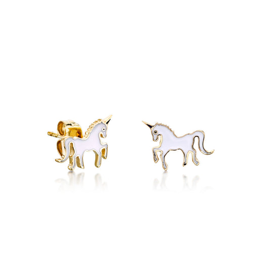 Kids Collection Gold Enamel Unicorn Earrings