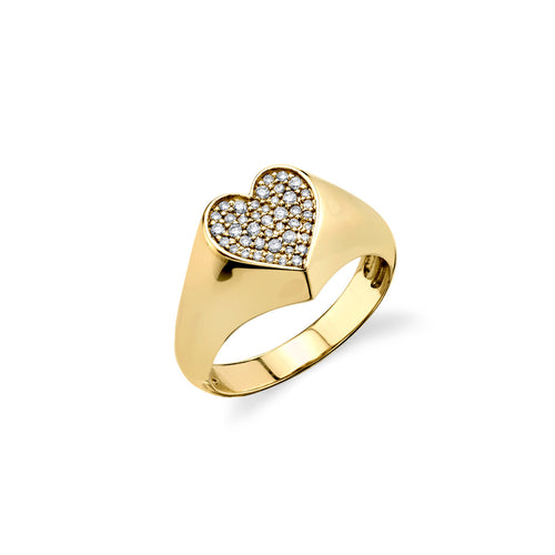 Gold & Diamond Heart Signet Ring