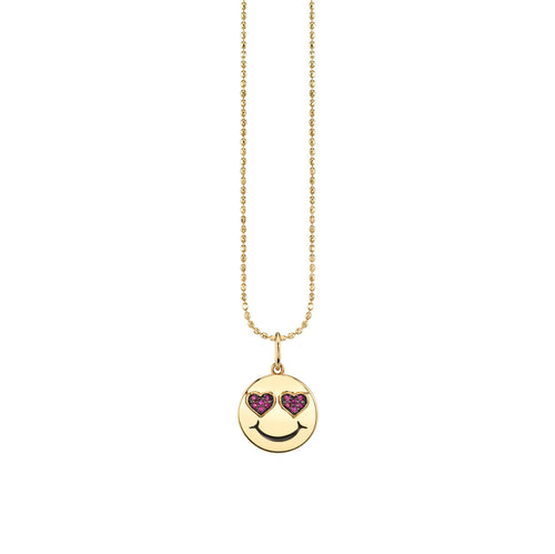 Gold & Ruby Heart Eyes Happy Face Charm
