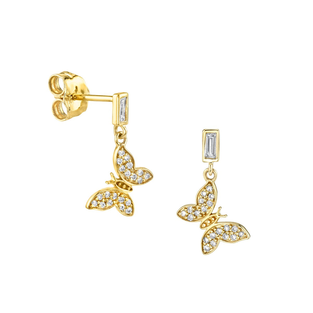& Baguette Diamond Tiny Butterfly Earring