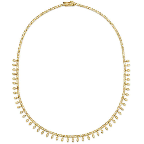Gold & Diamond Marquise Eye Eternity Front Fringe Necklace