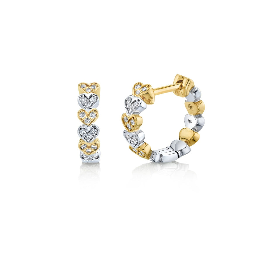 Two Tone Gold & Diamond Heart Eternity Huggie Hoops - Sydney Evan Fine Jewelry