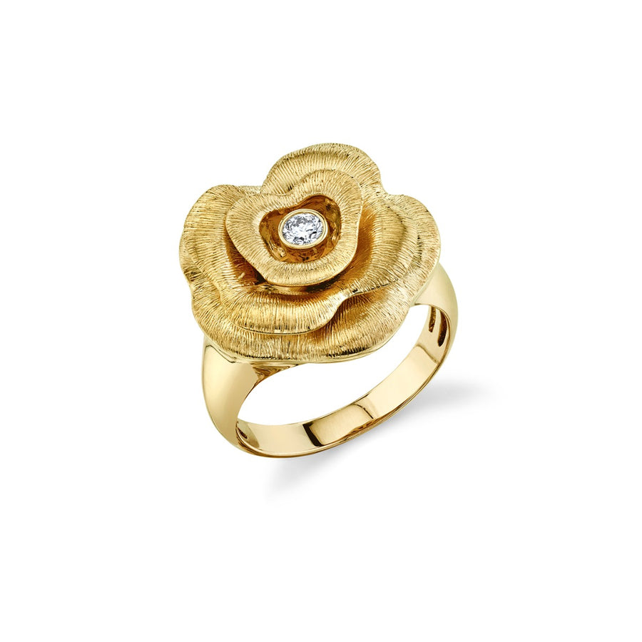 Gold & Diamond Bezel Rose Signet Ring - Sydney Evan Fine Jewelry