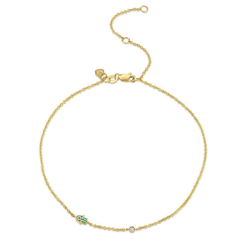 Gold & Enamel Mini Hamsa Anklet
