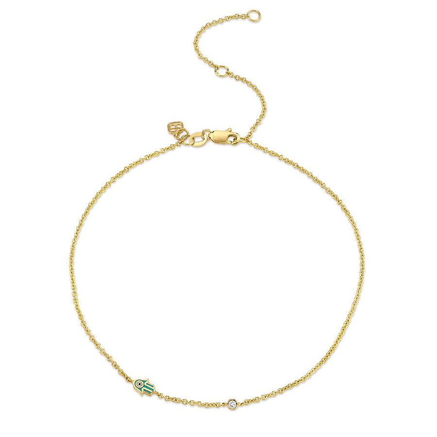 Gold & Enamel Mini Hamsa Anklet - Sydney Evan Fine Jewelry