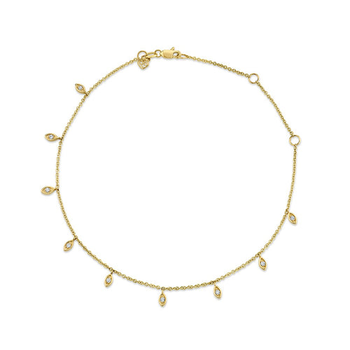 Gold & Diamond Marquise Fringe Anklet