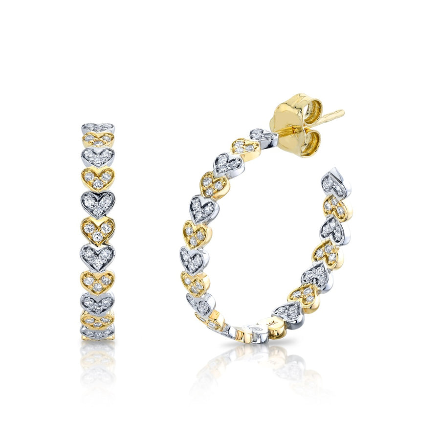 Two Tone Gold & Diamond Medium Heart Eternity Hoops - Sydney Evan Fine Jewelry