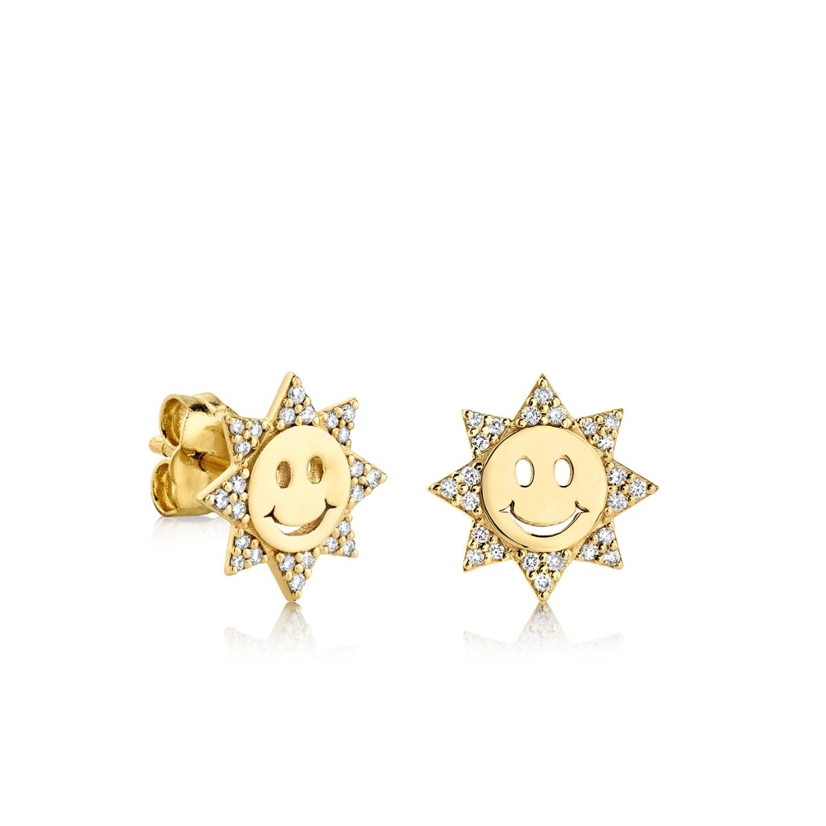 & Diamond Happy Face Sun Stud
