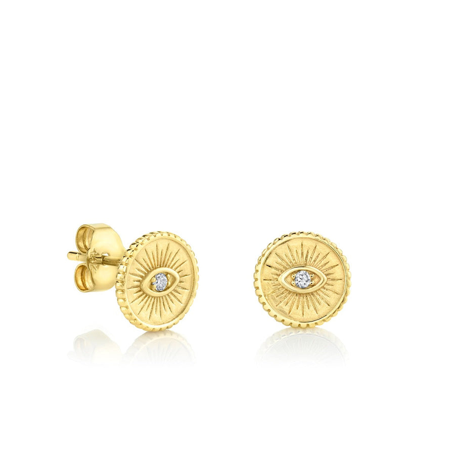 Men's Collection Gold & Diamond Small Marquise Eye Coin Stud - Sydney Evan Fine Jewelry