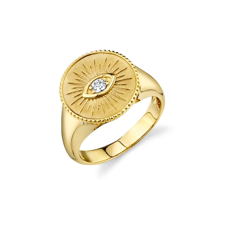 Gold & Diamond Marquise Evil Eye Coin Signet Ring - Sydney Evan Fine Jewelry