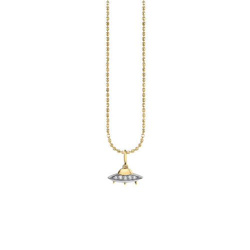 Kids Collection Gold & Diamond Flying Saucer Charm Necklace
