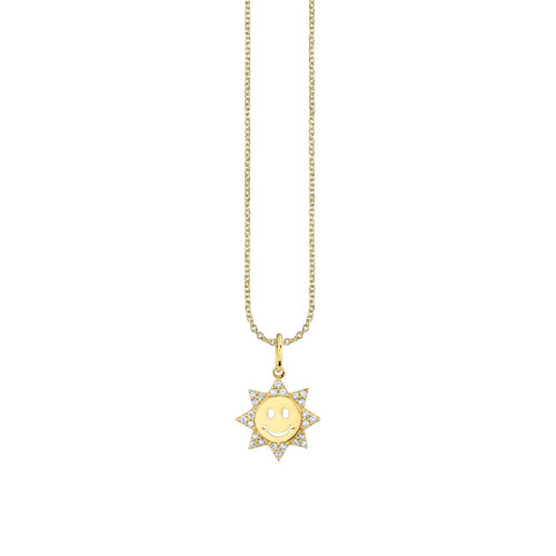 Gold & Diamond Small Happy Face Sun Charm