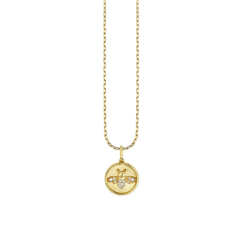 Kids Collection Gold & Diamond Tiny Bee Coin Necklace