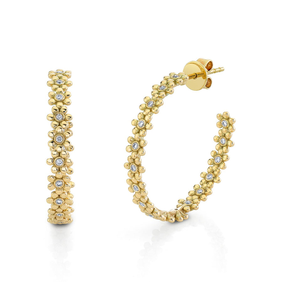 Gold & Diamond Tiny Daisy Medium Hoops - Sydney Evan Fine Jewelry
