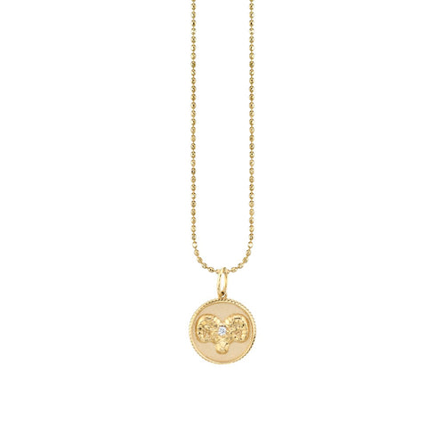 Gold & Diamond Aries Zodiac Medallion Necklace