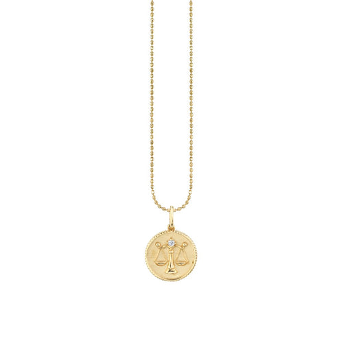 Gold & Diamond Libra Zodiac Medallion