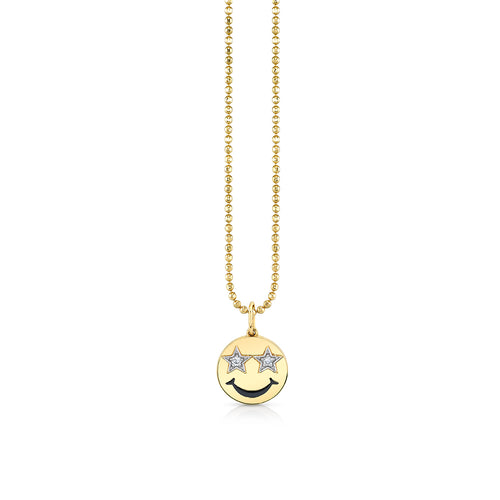 Gold & Diamond Star Eyes Happy Face Charm