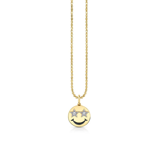 Kids Collection Gold & Diamond Star Eyes Happy Face Necklace