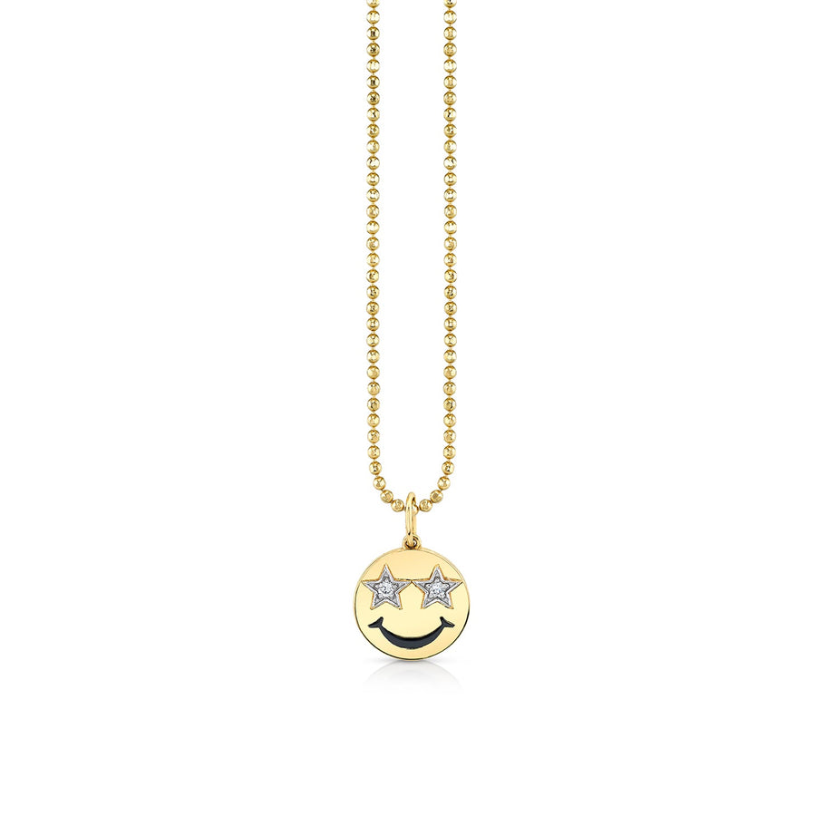 Kids Collection Gold & Diamond Star Eyes Happy Face Necklace - Sydney Evan Fine Jewelry