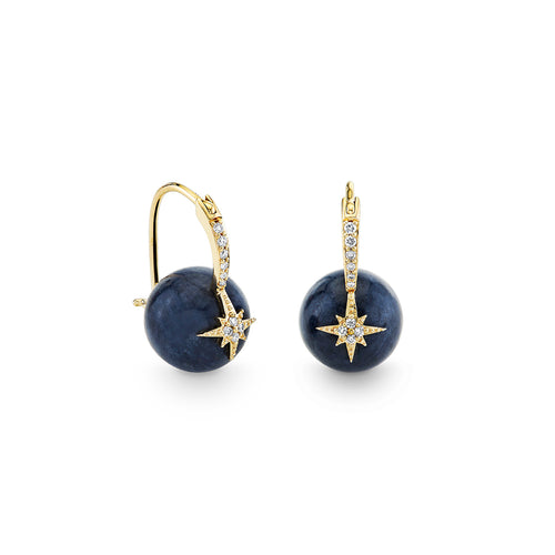 Gold & Diamond Starburst Sapphire Earrings
