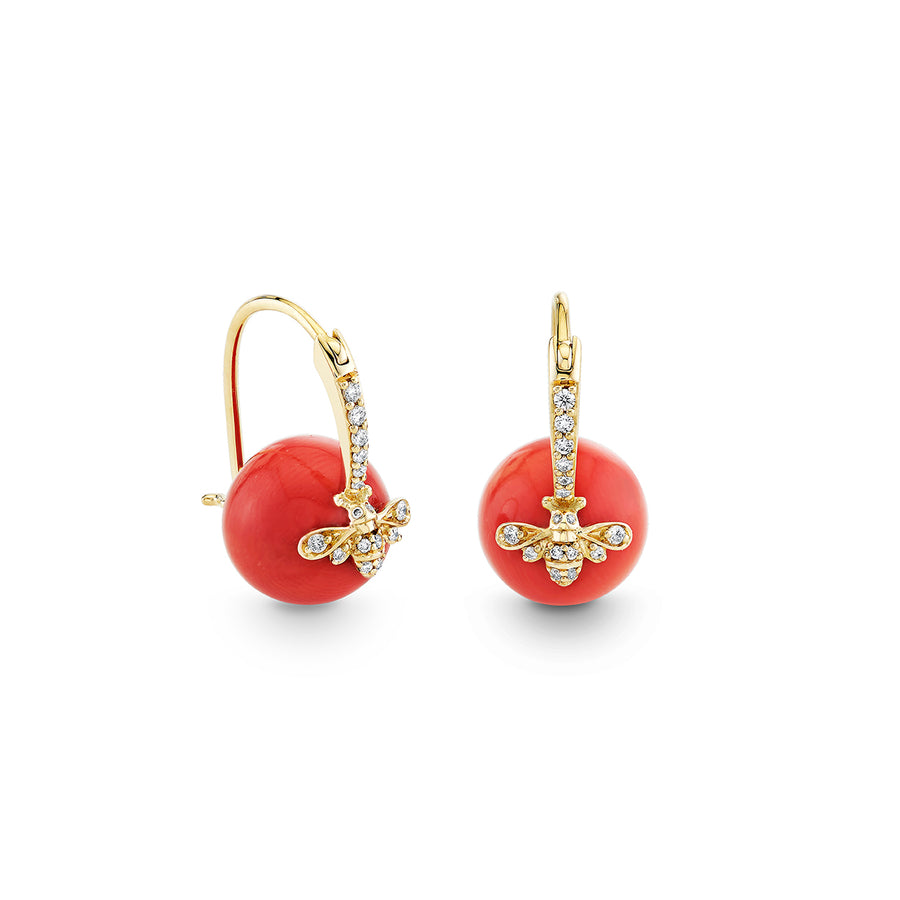 Gold & Diamond Bee Coral Earrings - Sydney Evan Fine Jewelry