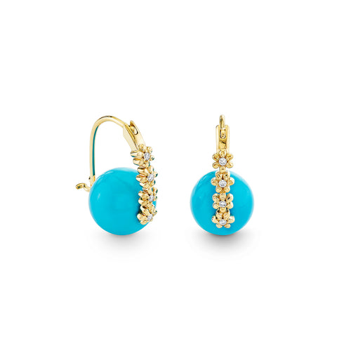Gold & Diamond Tiny Daisy Turquoise Earrings