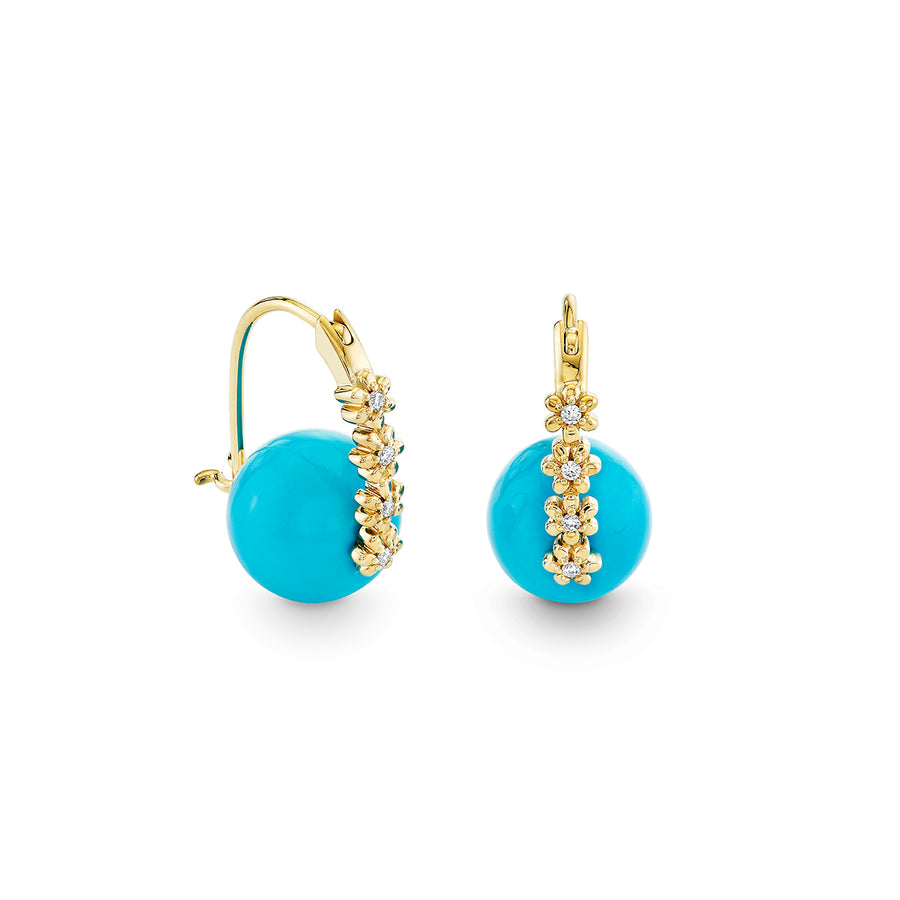 Gold & Diamond Tiny Daisy Turquoise Earrings - Sydney Evan Fine Jewelry