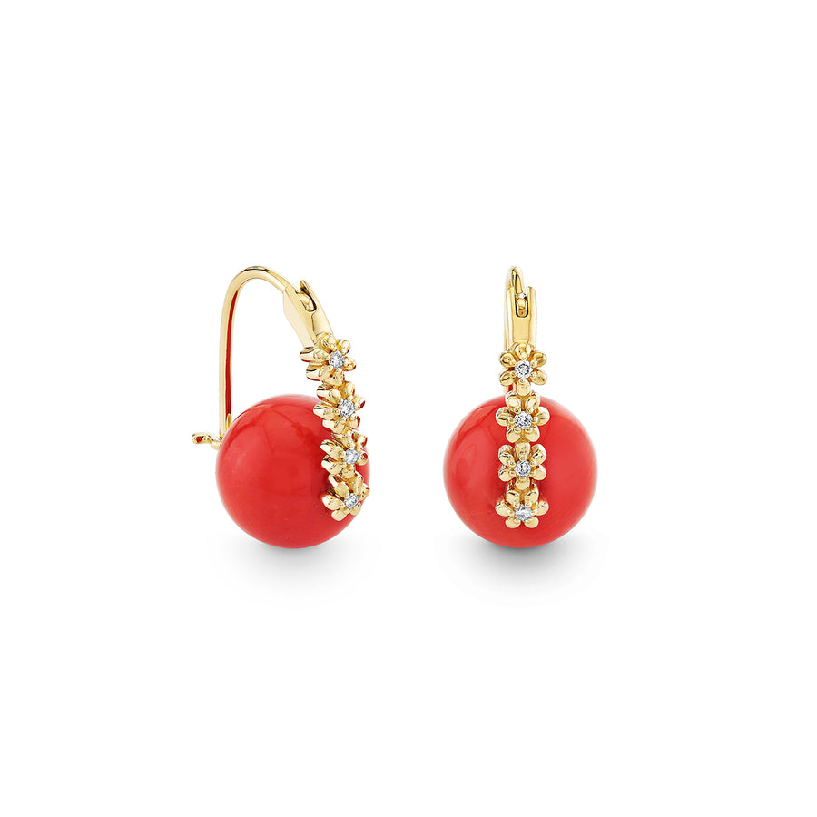 Gold & Diamond Tiny Daisy Coral Earrings - Sydney Evan Fine Jewelry
