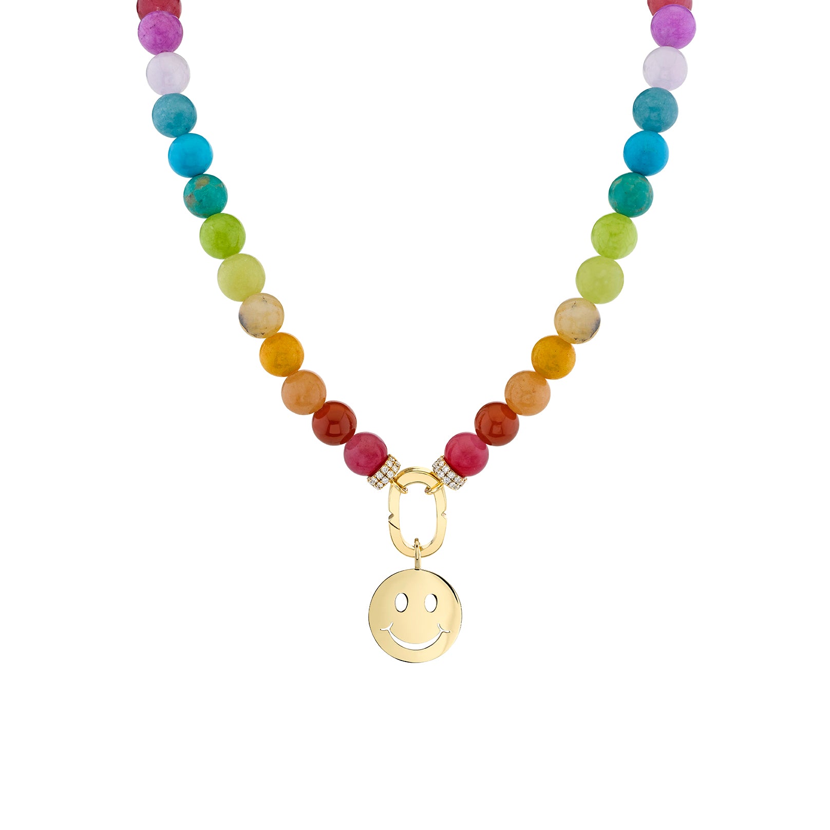 Shop Sydney Evan 14k Pure Gold Large Happy Face Rainbow Jade Necklace