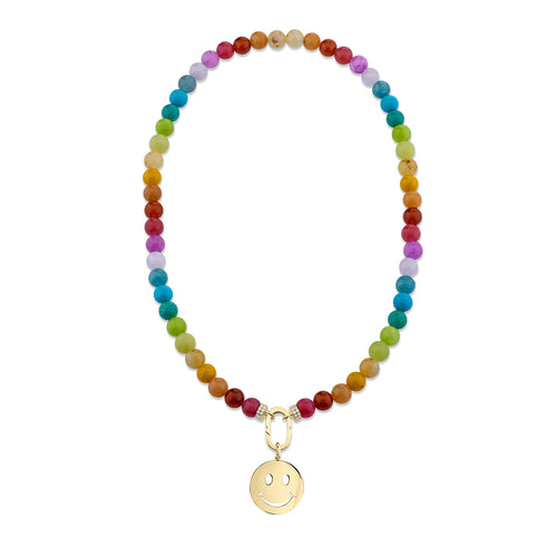Pure Gold Large Happy Face Rainbow Jade Necklace