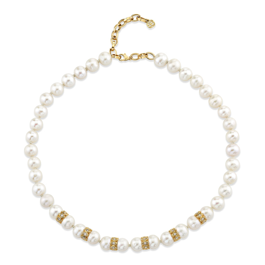Gold & Diamond Multi Marquise Eye Rondelle Pearl Necklace - Sydney Evan Fine Jewelry