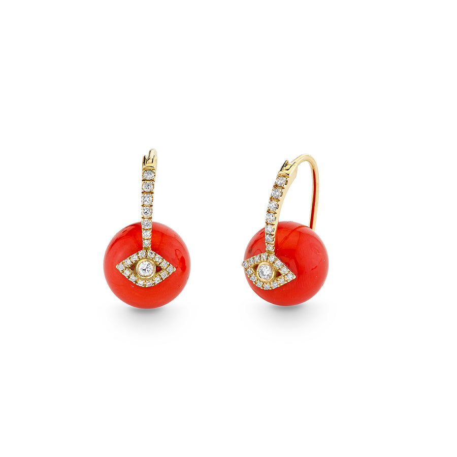 Gold & Diamond Evil Eye Red Coral Earrings - Sydney Evan Fine Jewelry