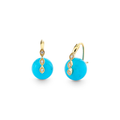 Gold & Diamond Marquise Eye Turquoise Earrings