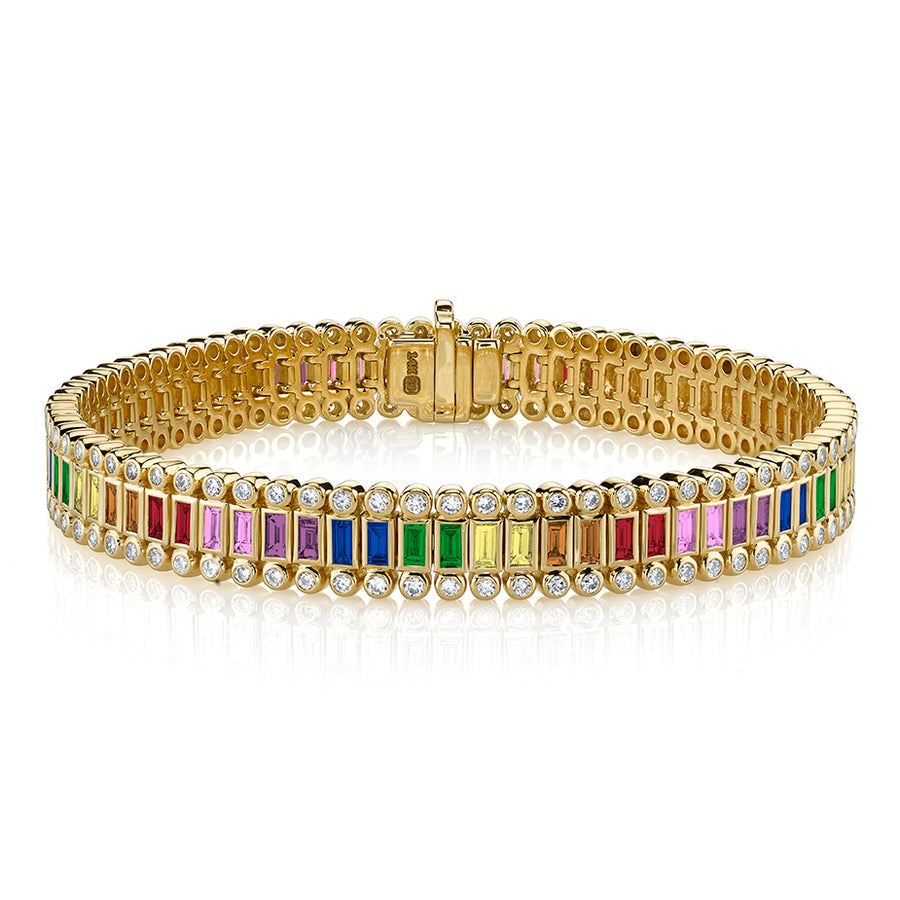 Gold & Rainbow Baguette and Round Bezel Eternity Bracelet - Sydney Evan Fine Jewelry
