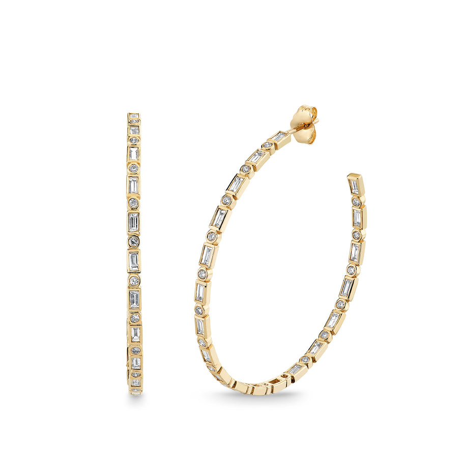 Gold & Diamond Bezel & Baguette Large Hoops - Sydney Evan Fine Jewelry