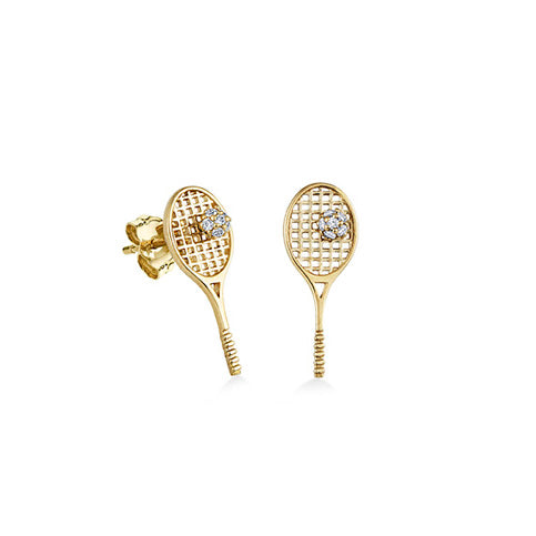 Gold & Diamond Tennis Racquet Stud - Sydney Evan Fine Jewelry